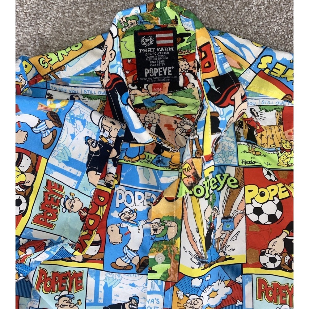 Phat Farm Popeye All Over Print Strong‎ Man Mens M Performance Short Sleeve Cool
